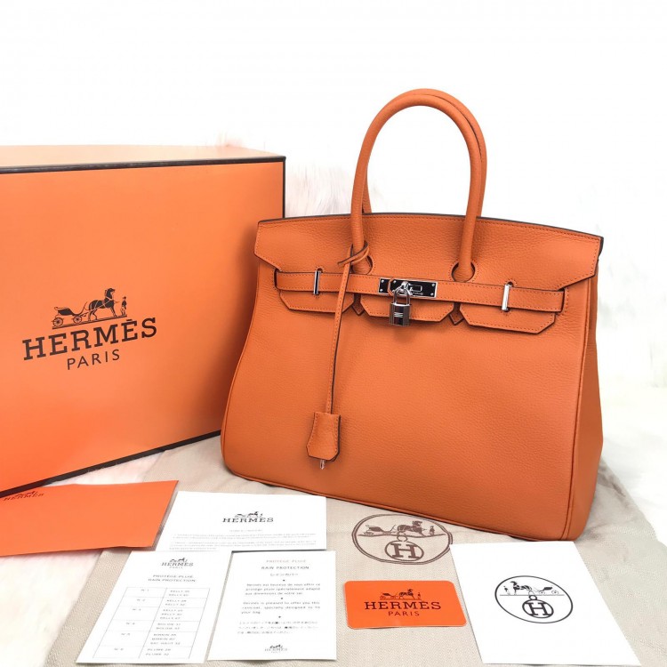 HERMES BİRKİN HAKİKİ DERİ ORANJ 35 CM GUMUS